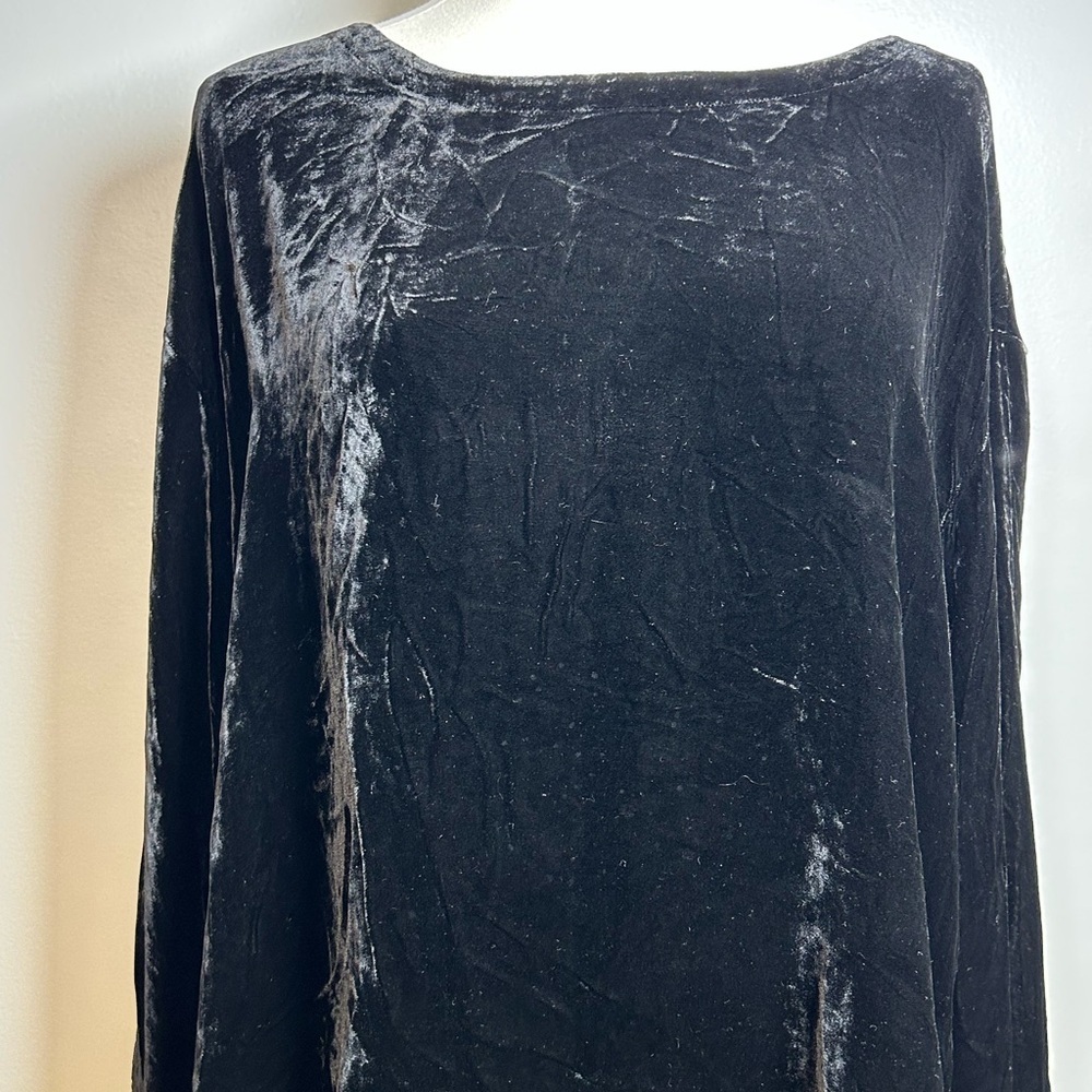 Eileen Fisher silk blend Velvet blouse black Long-Sleeve minimalist Top size S - Picture 3 of 12